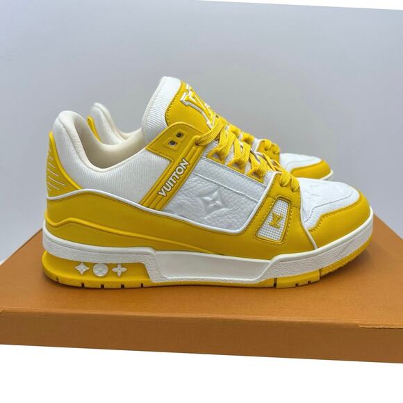 Louis Vuitton Calfskin Monogram Trainer Sneakers Custom Yellow/White 44/US 10.5 - Picture 1 of 12